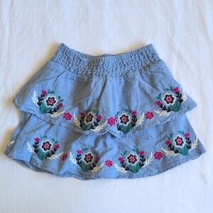hatley floral embroidered tiered cotton skirt with shirred waist size 4 girls